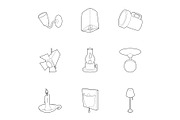 Light icons set, outline style