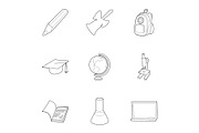 School icons set, outline style