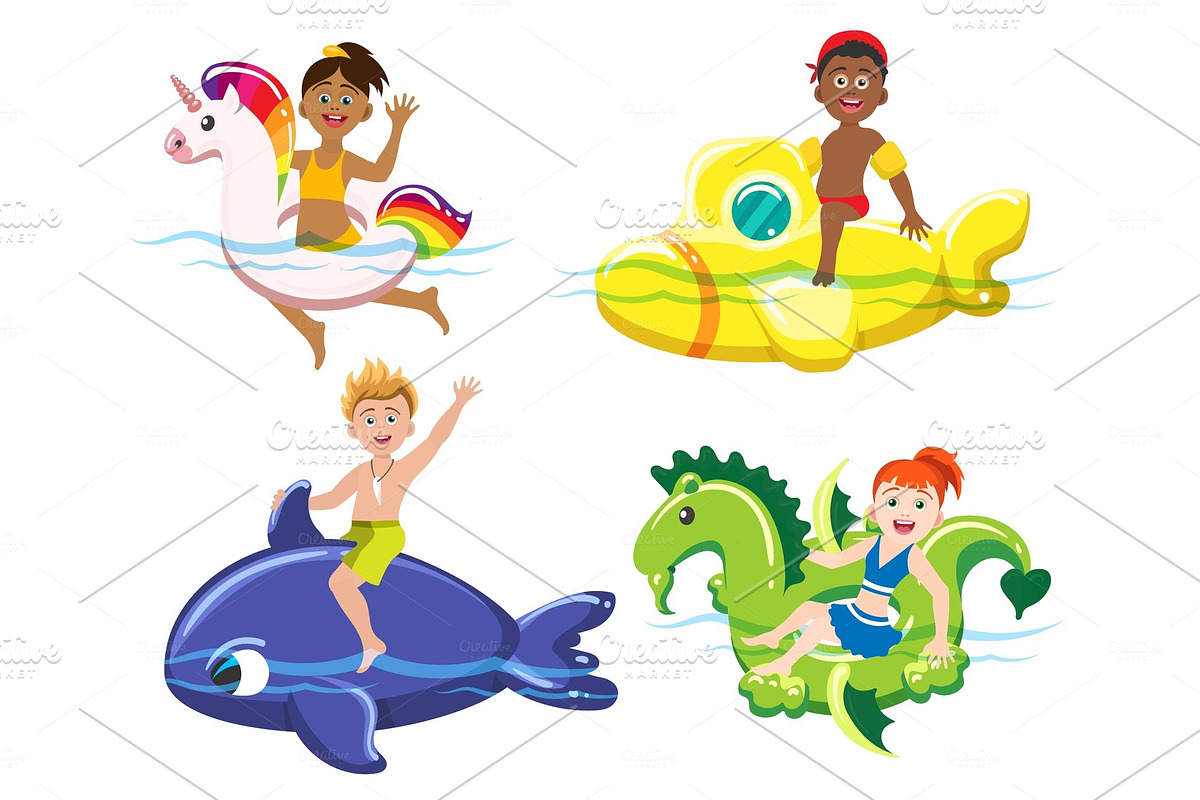 Children and lifebuoys in Illustrations - product preview 8