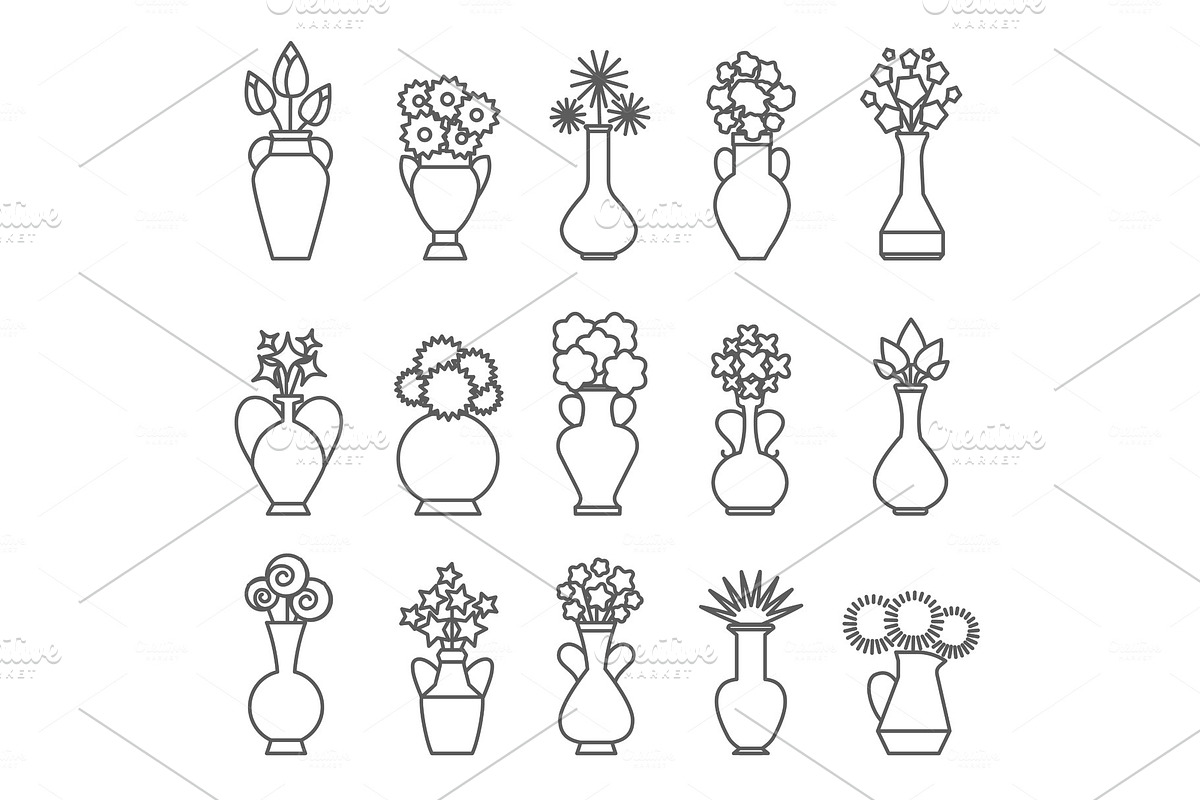Vases with flowers line icons in Illustrations - product preview 8