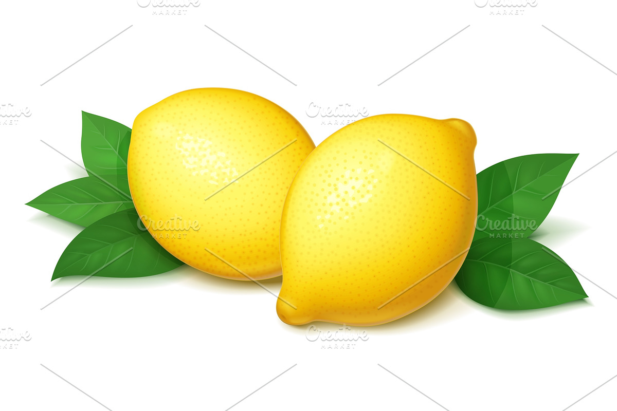 Ripe, juicy lemon with green leaf. in Illustrations - product preview 8