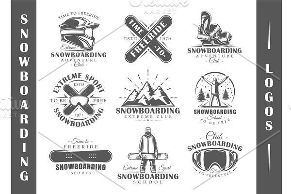 9 Snowboarding Logos Templates Vol.1