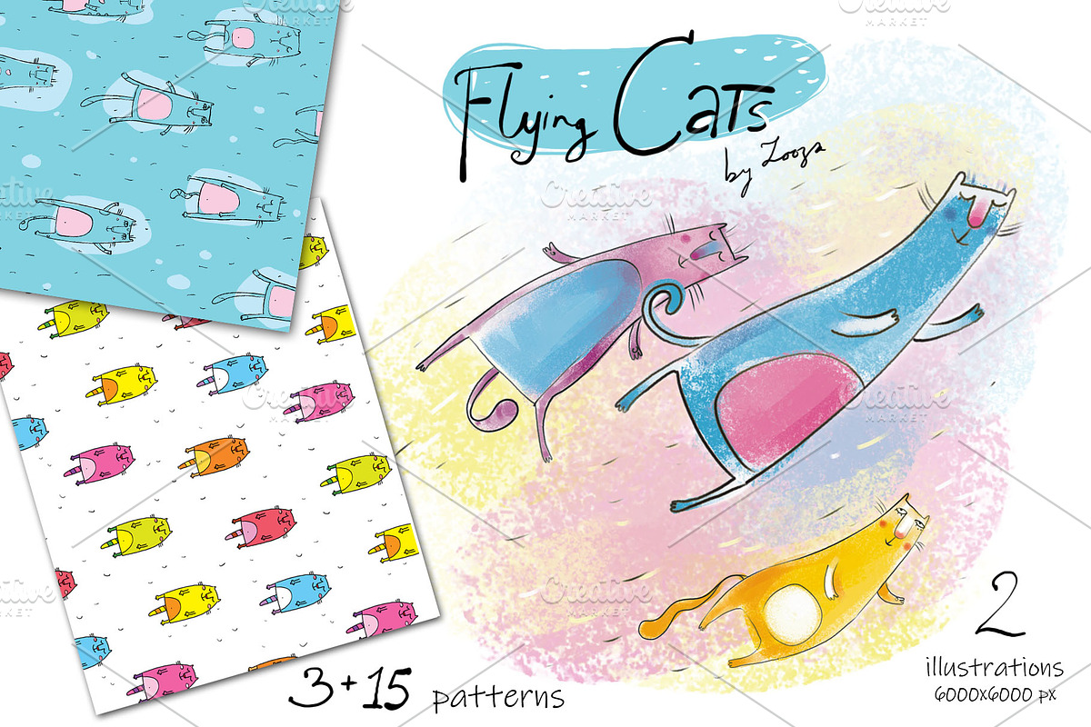 Flying Cats: patterns, illustrations in Illustrations - product preview 8