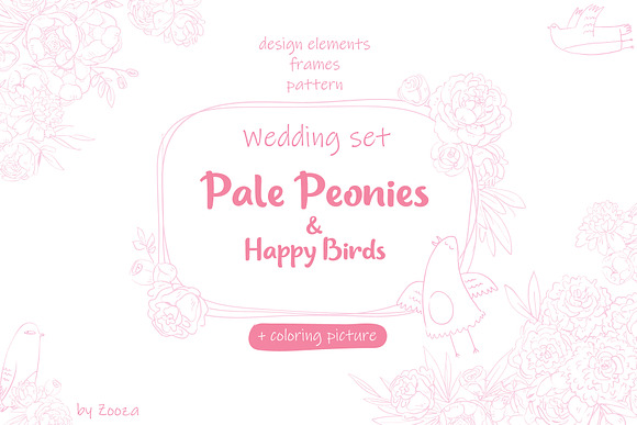 Wedding set: Peonies & Happy Birds in Illustrations - product preview 8