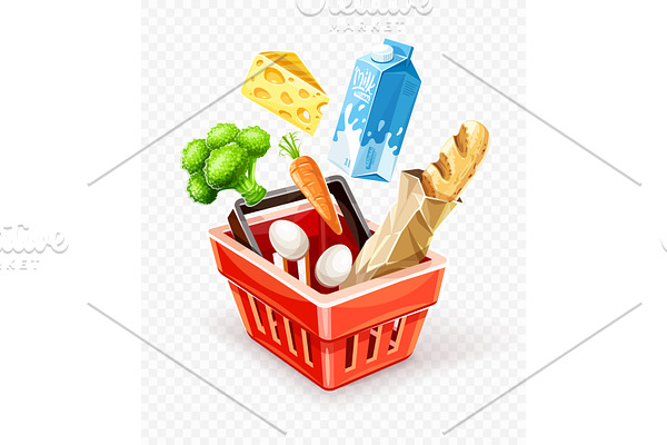 Shopping basket with organic food.
