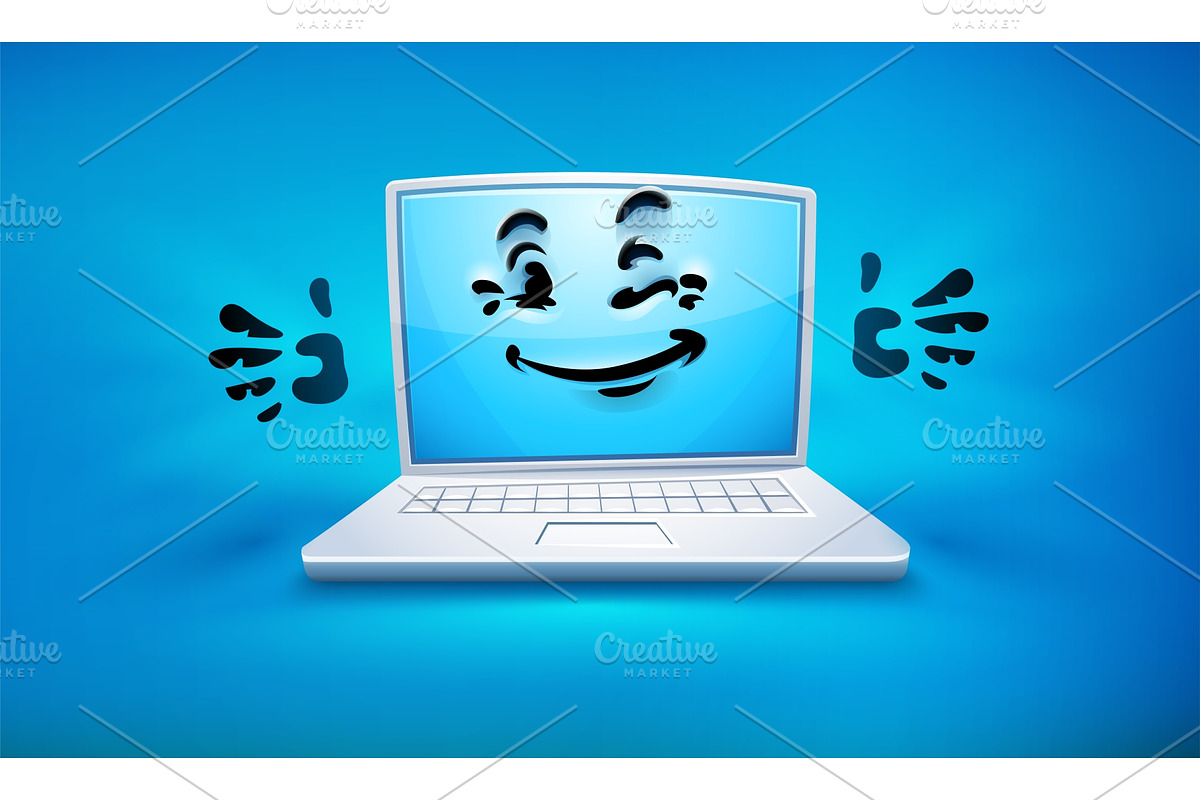 Cartoon laptop icon with smiley. in Illustrations - product preview 8