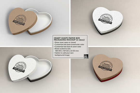 Paper Heart Box Packaging Mockup in Branding Mockups - product preview 2