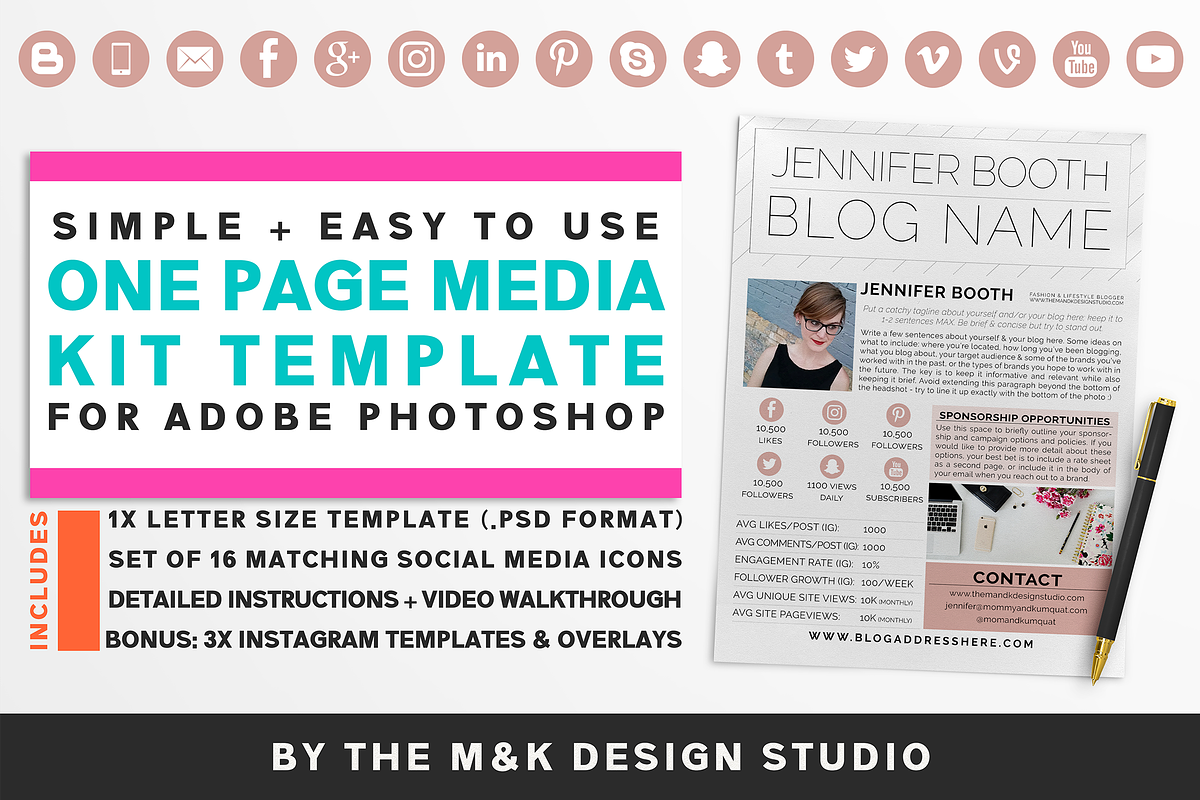 Blogger Media Kit + Icons & IG Posts in Templates - product preview 8