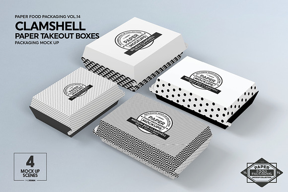 Paper Clamshell Takeout Boxes Mockup in Branding Mockups - product preview 1