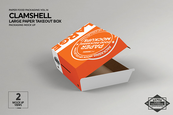 Paper Clamshell Takeout Boxes Mockup in Branding Mockups - product preview 3