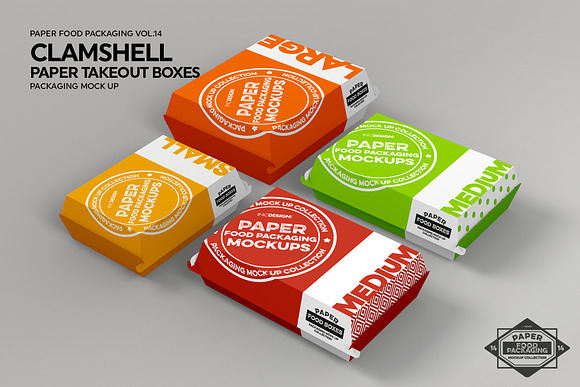 Paper Clamshell Takeout Boxes Mockup in Branding Mockups - product preview 7