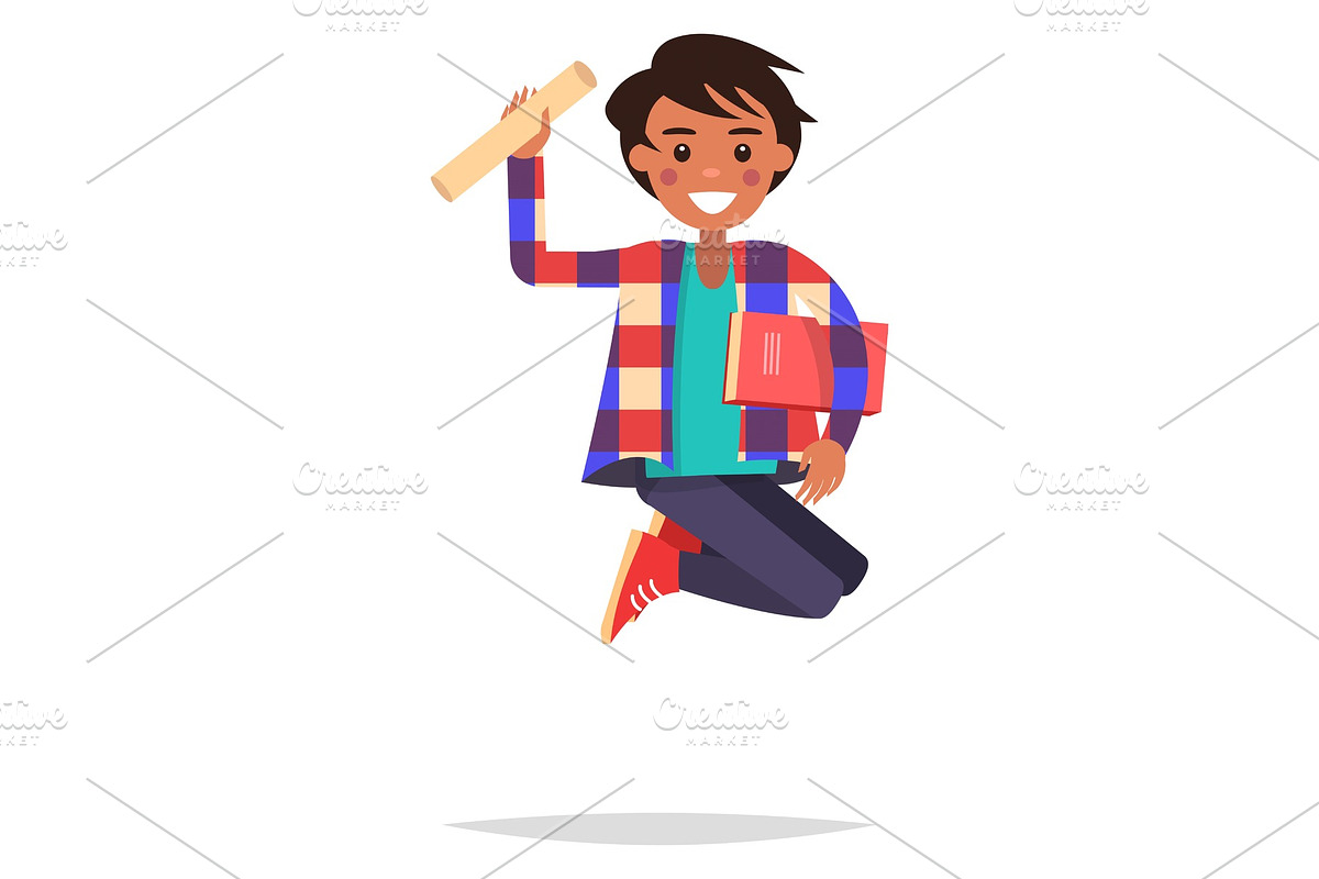 Jumping Indian Boy Student with Book in Illustrations - product preview 8