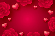 Rose flowers and hearts background