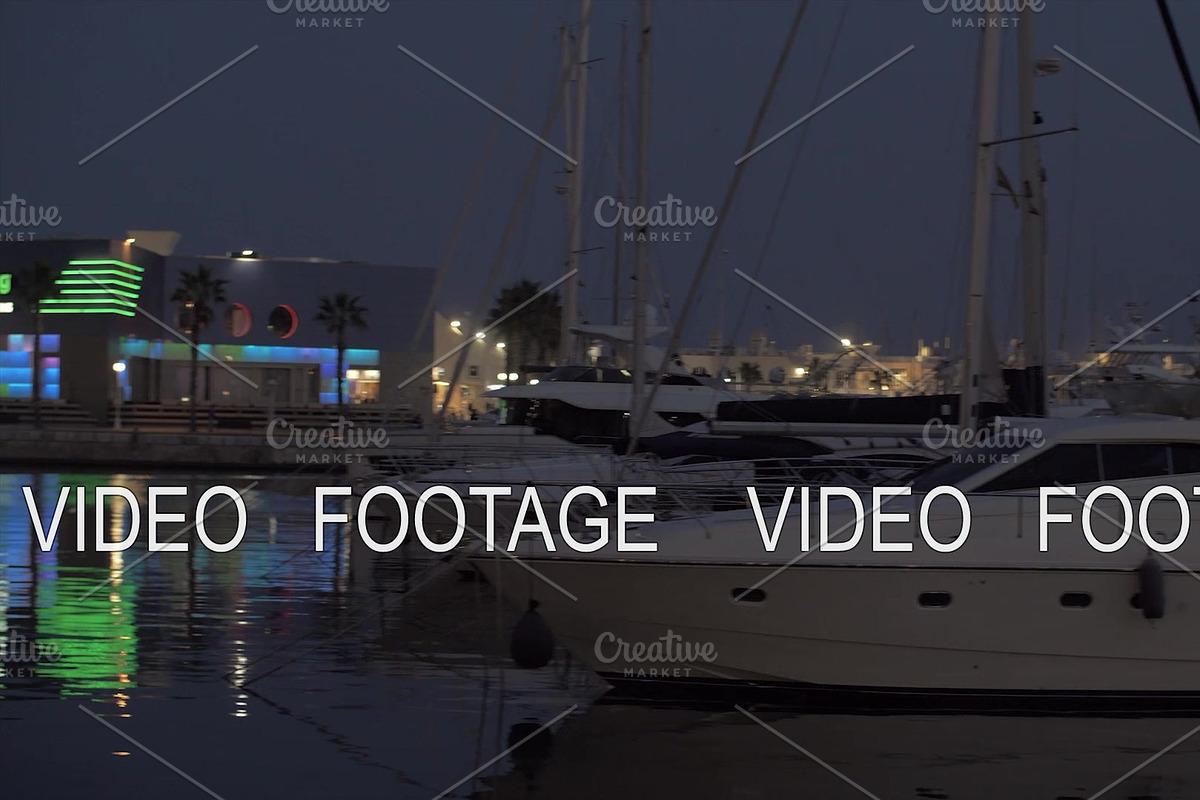 Night view of quay with yachts in Graphics - product preview 8