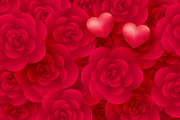 Rose flowers and hearts background