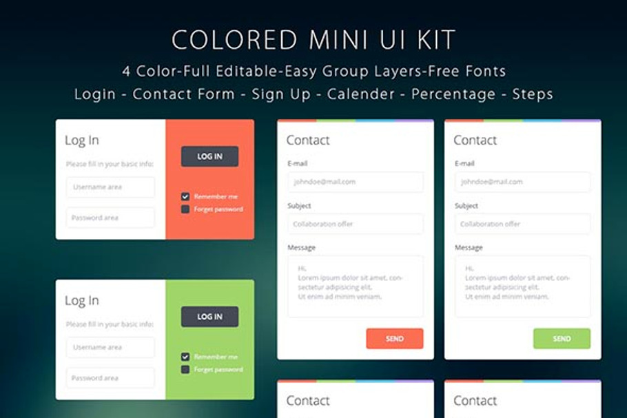 Colored Mini Login UI Kit in UI Kits and Libraries - product preview 8