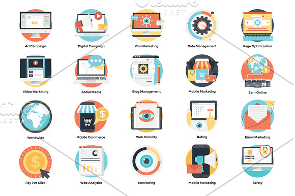 160 Flat Digital Marketing Icons in Marketing Icons - product preview 1