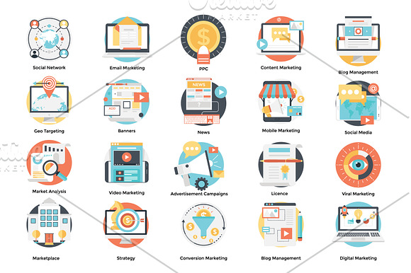 160 Flat Digital Marketing Icons in Marketing Icons - product preview 2