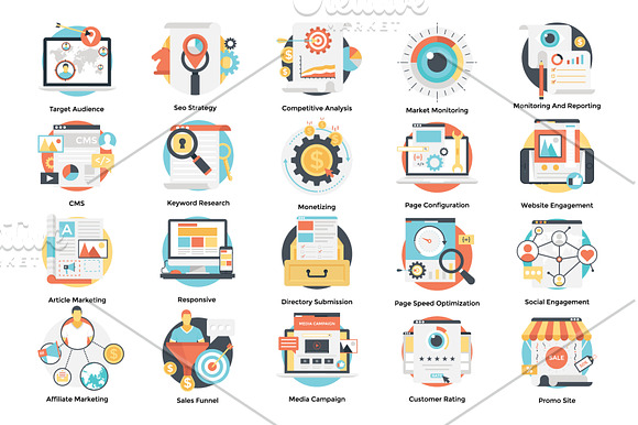 160 Flat Digital Marketing Icons in Marketing Icons - product preview 7
