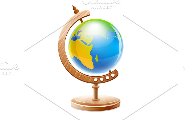 Planet Earth globe on wooden. Vector