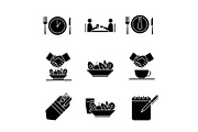 Business lunch glyph icons set