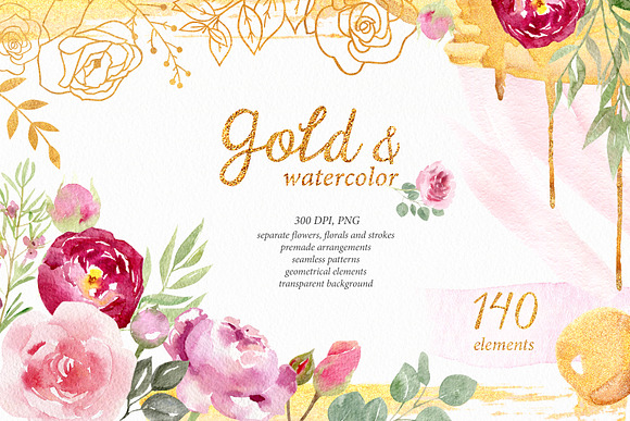 Gold & watercolor collection in Illustrations - product preview 12