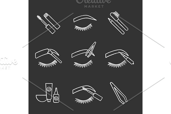 Eyebrows shaping chalk icons set