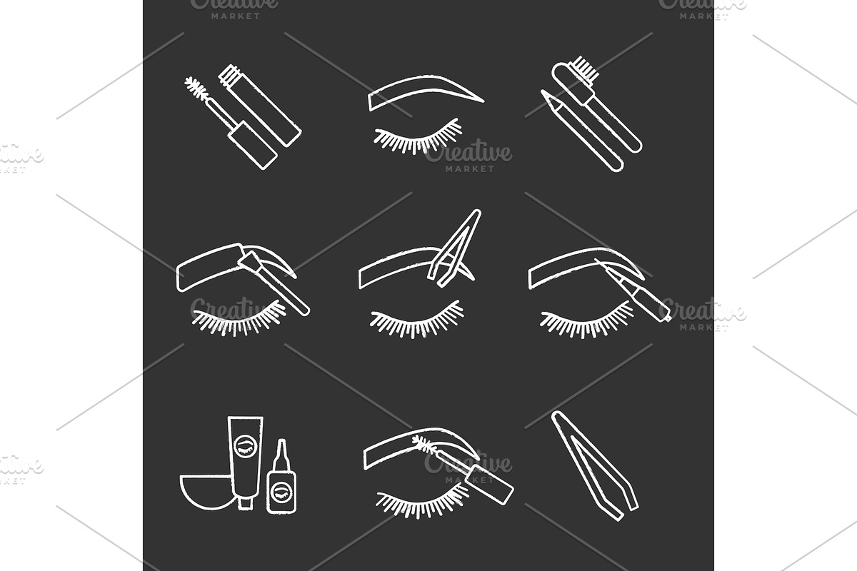 Eyebrows shaping chalk icons set in Icons - product preview 8