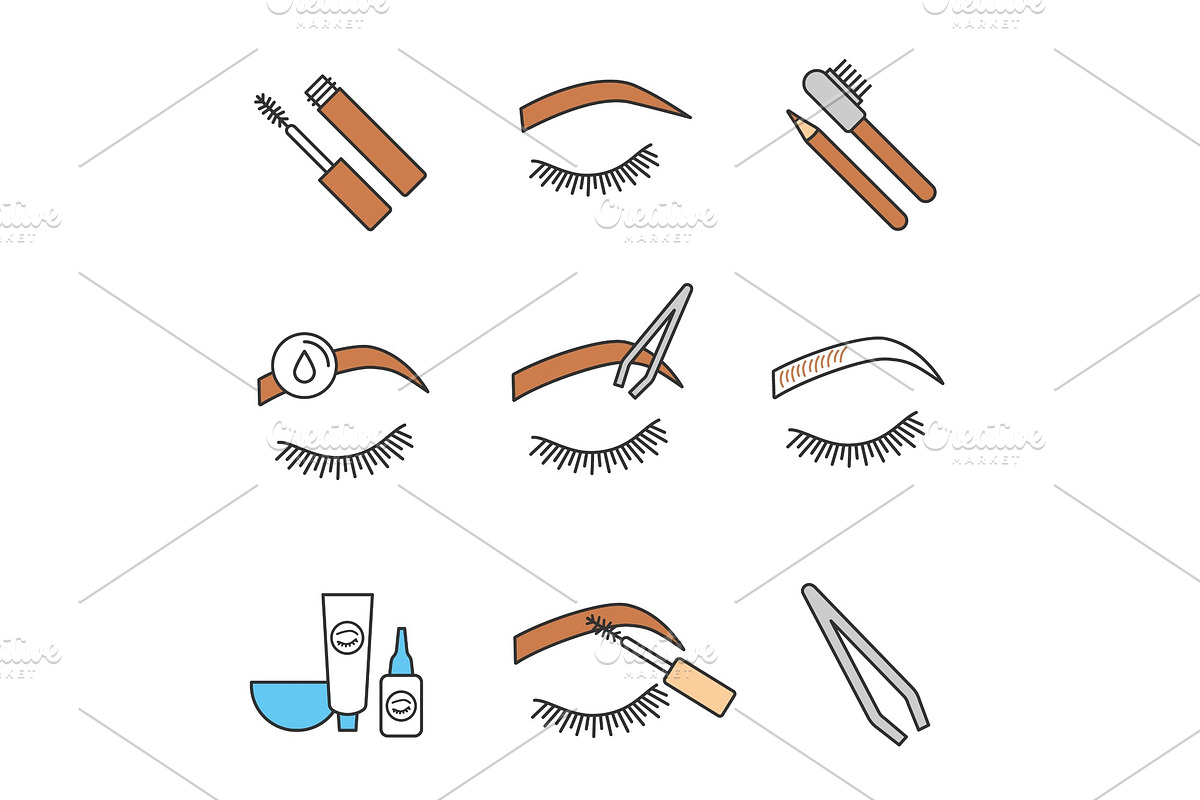 Eyebrows shaping color icons set in Icons - product preview 8