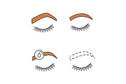 Eyebrows shaping color icons set