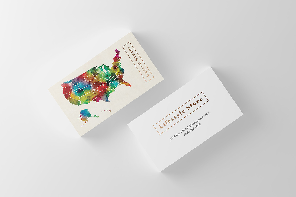 Watercolor Art US Map Business Card in Business Card Templates - product preview 8