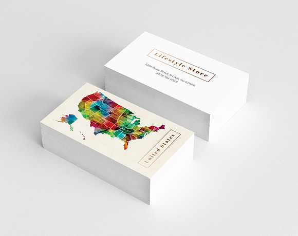 Watercolor Art US Map Business Card in Business Card Templates - product preview 1