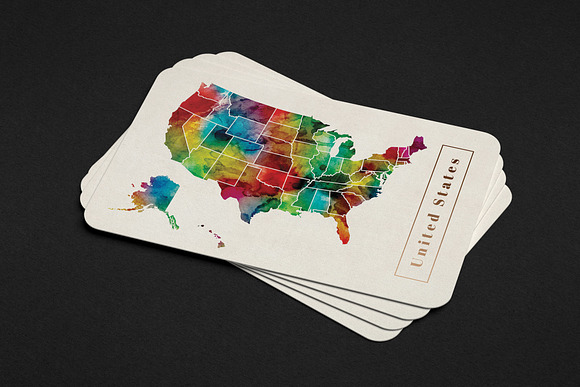 Watercolor Art US Map Business Card in Business Card Templates - product preview 3