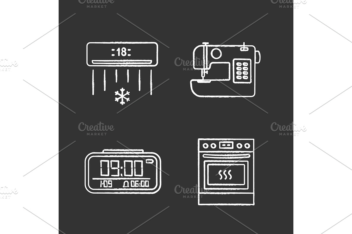 Household appliance chalk icons set in Icons - product preview 8