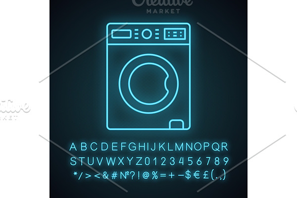 Washing machine neon light icon