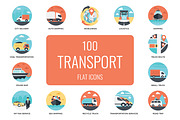100 Flat Transportation Vector Icons