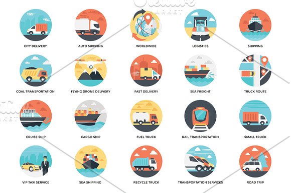 100 Flat Transportation Vector Icons in Car Icons - product preview 1