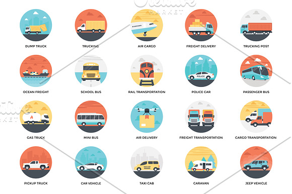 100 Flat Transportation Vector Icons in Car Icons - product preview 2