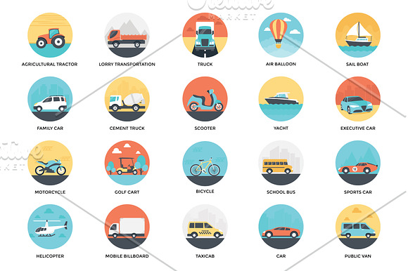 100 Flat Transportation Vector Icons in Car Icons - product preview 3