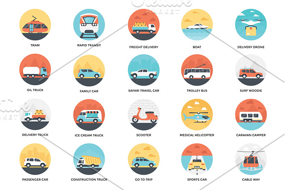 100 Flat Transportation Vector Icons in Car Icons - product preview 4
