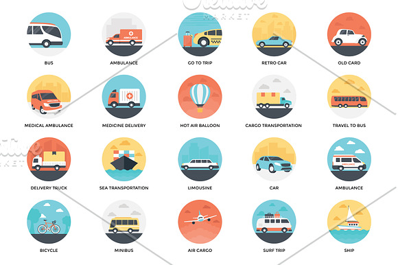 100 Flat Transportation Vector Icons in Car Icons - product preview 5