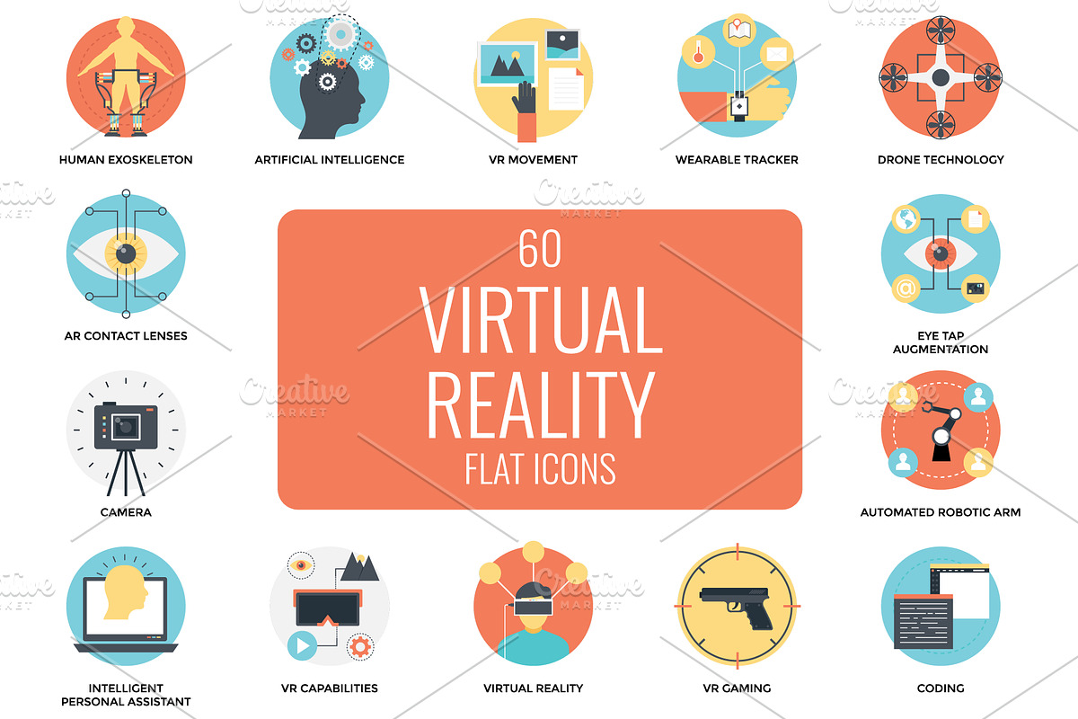60 Flat Virtual Reality Icons Set in Icons - product preview 8