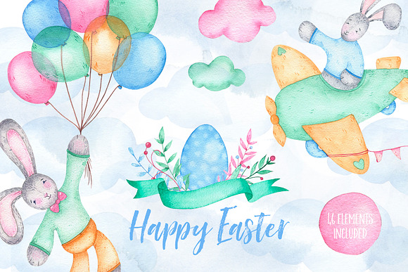 Happy Easter - watercolor clipart in Illustrations - product preview 6