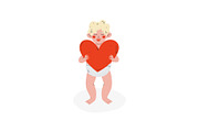 Cute Funny Cupid Holding Red Heart