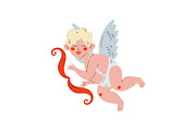 Cute Funny Cupid Flying with Bow