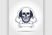 Hand drawn skull with boxing gloves