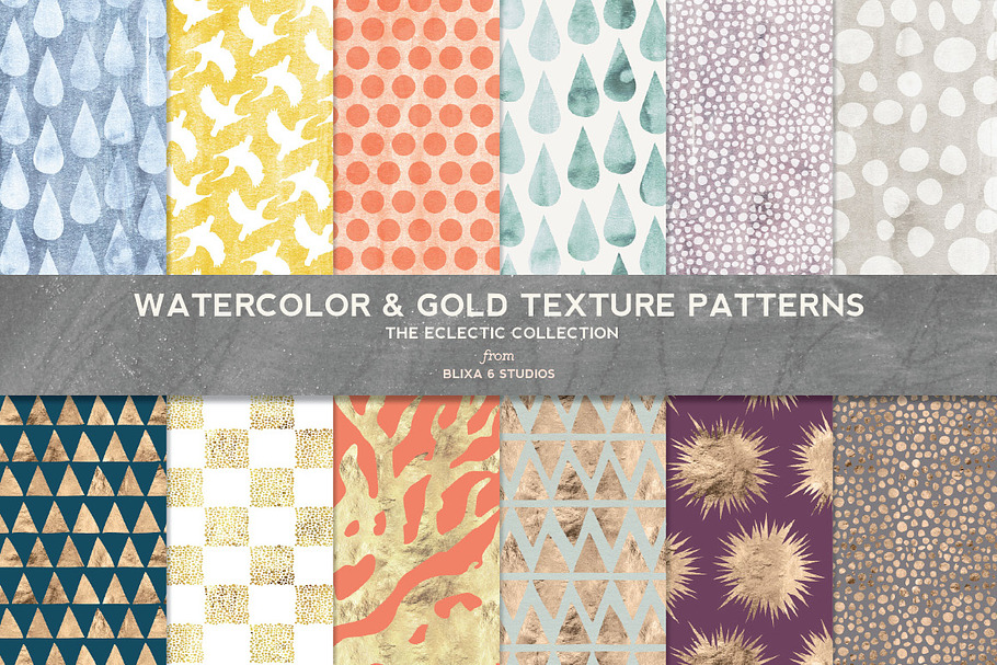 Watercolor & Gold Texture Patterns