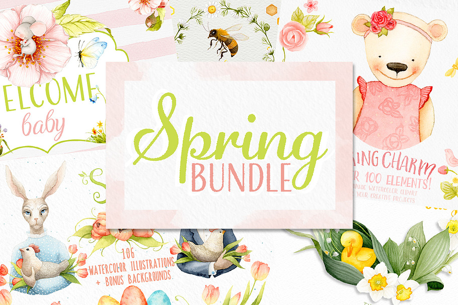 Spring Watercolor Bundle in Illustrations - product preview 8