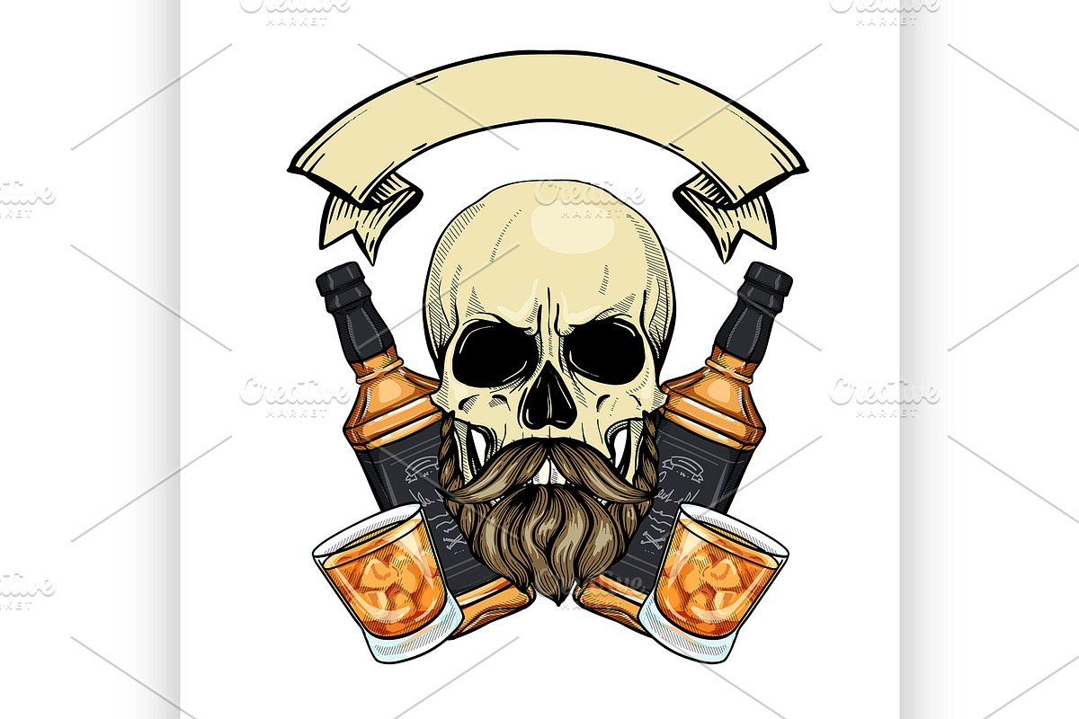 Sketch, barman skull in Illustrations - product preview 8