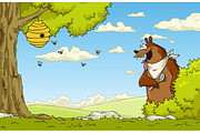 A hungry bear watching bee hive